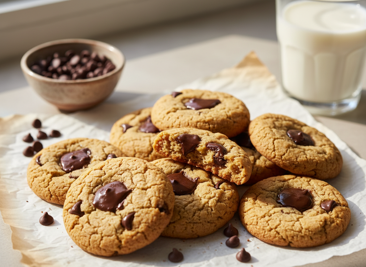 Chickpea cookies with chocolate chips on parchment paper
